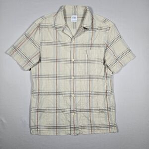 Zara Man Embroidered Plaid Cotton Camp Shirt | Mens Medium